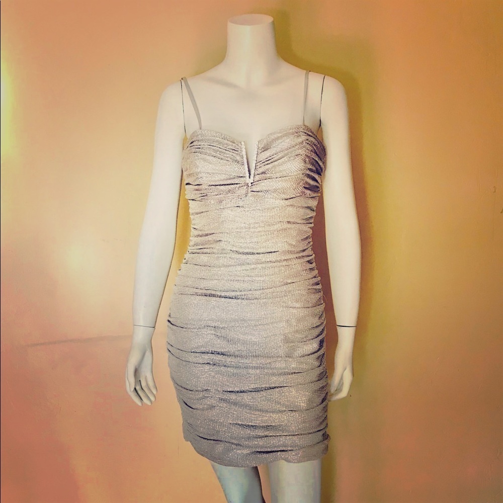 Adrianna Papell Silver metallic sheath dress sz 10